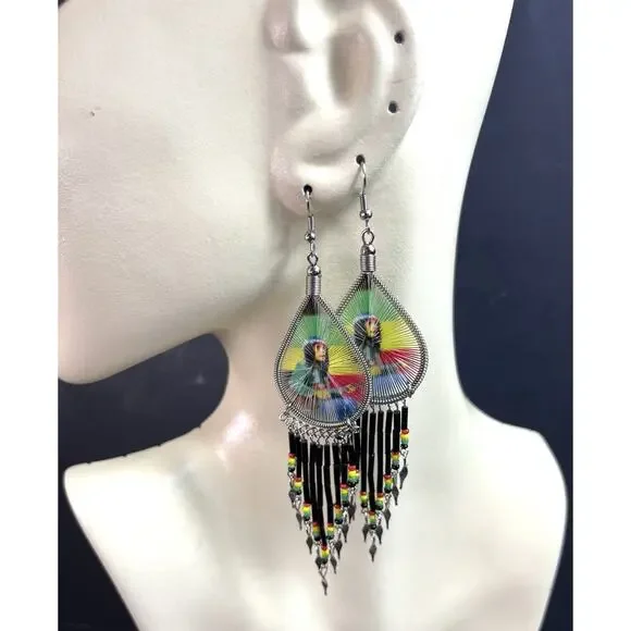 5 Pairs Handmade Earrings – Murano Style Glass & Rasta Bob Marley Design – Made - Picture 2 of 7